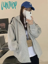 Lunivop Korean Fashion Zip Up Grey Sweatshirt Women Harajuku Vintage Streetwear Pink Hoodies Casual